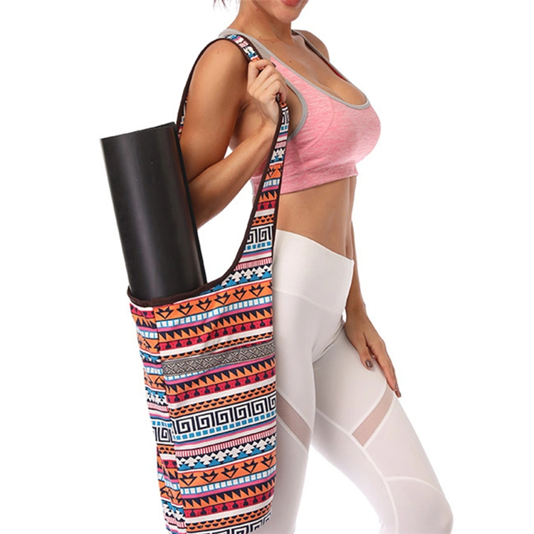 Woman Sports Gym Yoga Mat Carry Canvas Bag with Pockets