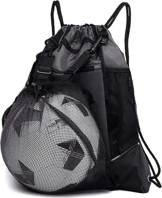 Sac de football avec cordon de serrage pour garçons, sac à dos de basket-ball pliable, sac de sport, sac de sport avec sac en maille détachable pour volley-ball, baseball, yoga, gris